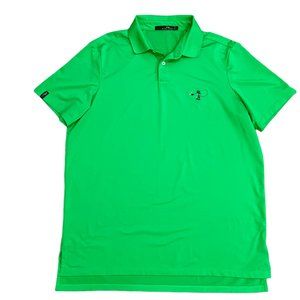 RLX Ralph Lauren Bright Green Polo Shirt Old Time Fly Fisherman SS sz L $95 EUC!